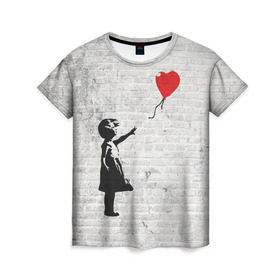 Женская футболка 3D с принтом Бэнкси: Девочка с Шаром в Кировске, 100% полиэфир ( синтетическое хлопкоподобное полотно) | прямой крой, круглый вырез горловины, длина до линии бедер | art | balloon | banksy | culture | girl | graffity | heart | hearts | red | арт | бэнкси | граффити | девочка | девочка с шаром | красный | красным | культура | сердечки | сердечко | сердце | стрит | шар | шарик | шариком