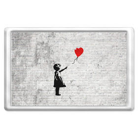 Магнит 45*70 с принтом Бэнкси: Девочка с Шаром в Кировске, Пластик | Размер: 78*52 мм; Размер печати: 70*45 | art | balloon | banksy | culture | girl | graffity | heart | hearts | red | арт | бэнкси | граффити | девочка | девочка с шаром | красный | красным | культура | сердечки | сердечко | сердце | стрит | шар | шарик | шариком