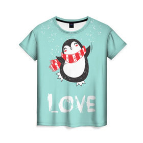 Женская футболка 3D с принтом Пингвин LOVE в Кировске, 100% полиэфир ( синтетическое хлопкоподобное полотно) | прямой крой, круглый вырез горловины, длина до линии бедер | linux | детская | зима | зимняя | лёд | новый год | пингвин | пингвин в снегу | пингвин в шарфе | пингвин любовь | пингвинчик | пингвины | северный полюс | снег | холод
