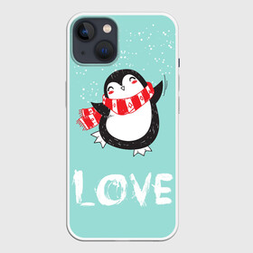 Чехол для iPhone 13 с принтом Пингвин LOVE в Кировске,  |  | linux | детская | зима | зимняя | лёд | новый год | пингвин | пингвин в снегу | пингвин в шарфе | пингвин любовь | пингвинчик | пингвины | северный полюс | снег | холод