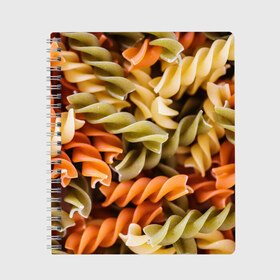 Тетрадь с принтом Макароны Спиральки в Кировске, 100% бумага | 48 листов, плотность листов — 60 г/м2, плотность картонной обложки — 250 г/м2. Листы скреплены сбоку удобной пружинной спиралью. Уголки страниц и обложки скругленные. Цвет линий — светло-серый
 | Тематика изображения на принте: food | italy | pasta | spagetti | еда | едой | изображение | италия | картинка | макарон | макароны | макарошки | мука | мучное | паста | прикол | прикольные | спагетти | спиральки | фото | юмор