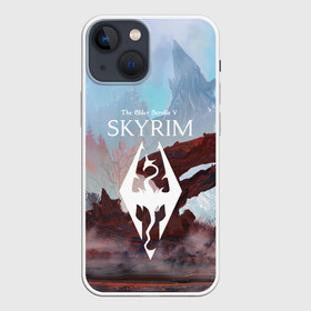 Чехол для iPhone 13 mini с принтом The Elder Scrolls SKYRIM в Кировске,  |  | art game | art skyrim | forest | game | skyrim | the elder scrolls v skyrim | горы | довакин | древние свитки | игра | лес | небо | скайрим