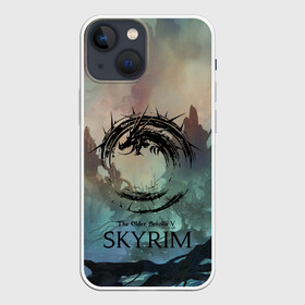 Чехол для iPhone 13 mini с принтом The Elder Scrolls SKYRIM в Кировске,  |  | art game | art skyrim | forest | game | skyrim | the elder scrolls v skyrim | горы | довакин | древние свитки | игра | лес | небо | скайрим