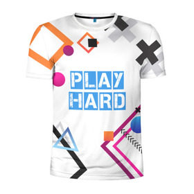 Мужская футболка 3D спортивная с принтом Play hard в Кировске, 100% полиэстер с улучшенными характеристиками | приталенный силуэт, круглая горловина, широкие плечи, сужается к линии бедра | Тематика изображения на принте: 
