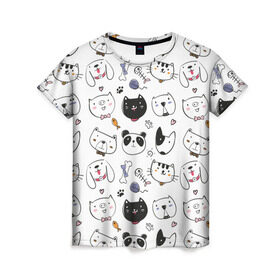 Женская футболка 3D с принтом Зверушки в Кировске, 100% полиэфир ( синтетическое хлопкоподобное полотно) | прямой крой, круглый вырез горловины, длина до линии бедер | кот | кошка | медведь | панда | пес | поросенок | свинья | собака