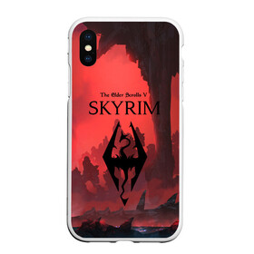 Чехол для iPhone XS Max матовый с принтом The Elder Scrolls SKYRIM в Кировске, Силикон | Область печати: задняя сторона чехла, без боковых панелей | art game | art skyrim | forest | game | skyrim | the elder scrolls v skyrim | горы | довакин | древние свитки | игра | лес | небо | скайрим