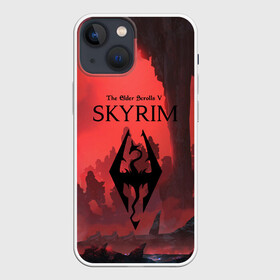 Чехол для iPhone 13 mini с принтом The Elder Scrolls SKYRIM в Кировске,  |  | art game | art skyrim | forest | game | skyrim | the elder scrolls v skyrim | горы | довакин | древние свитки | игра | лес | небо | скайрим