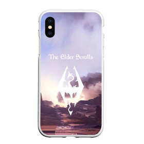 Чехол для iPhone XS Max матовый с принтом THE ELDER SCROLLS в Кировске, Силикон | Область печати: задняя сторона чехла, без боковых панелей | art game | art skyrim | forest | game | skyrim | the elder scrolls v skyrim | горы | довакин | древние свитки | игра | лес | небо | скайрим