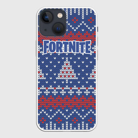 Чехол для iPhone 13 mini с принтом НОВОГОДНИЙ FORTNITE в Кировске,  |  | Тематика изображения на принте: battle | fortnite | new | royale | year | битва | вязанный | год | ёлки | ёлочки | зима | зимний | королевская | новогодний | новый | свитер | снежинки | форт | фортнайт | форточка