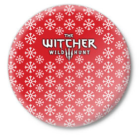 Значок с принтом The Witcher Новогодний в Кировске,  металл | круглая форма, металлическая застежка в виде булавки | 