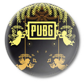 Значок с принтом Новогодний PUBG в Кировске,  металл | круглая форма, металлическая застежка в виде булавки | 