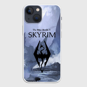 Чехол для iPhone 13 mini с принтом THE ELDER SCROLLS 5 SKYRIM в Кировске,  |  | art game | art skyrim | forest | game | skyrim | the elder scrolls v skyrim | горы | довакин | древние свитки | игра | лес | небо | скайрим