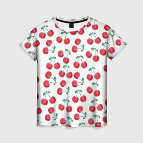 Женская футболка 3D с принтом Вишневое настроение в Кировске, 100% полиэфир ( синтетическое хлопкоподобное полотно) | прямой крой, круглый вырез горловины, длина до линии бедер | весна | вишня | красный | лето | листья | ягода