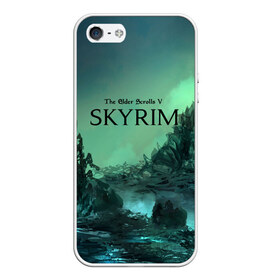 Чехол для iPhone 5/5S матовый с принтом SKYRIM в Кировске, Силикон | Область печати: задняя сторона чехла, без боковых панелей | art game | art skyrim | forest | game | skyrim | the elder scrolls v skyrim | горы | довакин | древние свитки | игра | лес | небо | скайрим