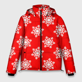 Мужская зимняя куртка 3D с принтом Новогодние снежинки в Кировске, верх — 100% полиэстер; подкладка — 100% полиэстер; утеплитель — 100% полиэстер | длина ниже бедра, свободный силуэт Оверсайз. Есть воротник-стойка, отстегивающийся капюшон и ветрозащитная планка. 

Боковые карманы с листочкой на кнопках и внутренний карман на молнии. | Тематика изображения на принте: christmas | new year | snow | ёлка | зима | каникулы | новогодний паттерн | новый год | праздник | рождество | снег | снежинки