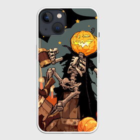 Чехол для iPhone 13 с принтом Halloween в Кировске,  |  | аниме | ведьма | девушка | зомби | ирландия | кладбище | колдун | кости | кошки | летучие | луна | мертвец | мёртвые | монстры | мыши | ночь | оборотни | пауки | паутина | подарок | праздник | свет | свечи