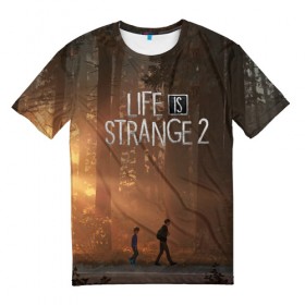 Мужская футболка 3D с принтом Life is Strange 2 в Кировске, 100% полиэфир | прямой крой, круглый вырез горловины, длина до линии бедер | adventure | life | life is strange | road | video game | дороги | жизнь | закат | квест | лес | приключения