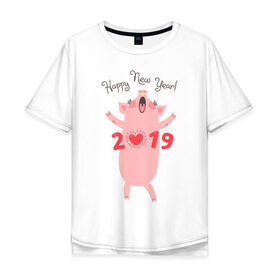 Мужская футболка хлопок Oversize с принтом Happy New Year 2019 в Кировске, 100% хлопок | свободный крой, круглый ворот, “спинка” длиннее передней части | 