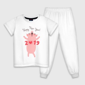 Детская пижама хлопок с принтом Happy New Year 2019 в Кировске, 100% хлопок |  брюки и футболка прямого кроя, без карманов, на брюках мягкая резинка на поясе и по низу штанин
 | 