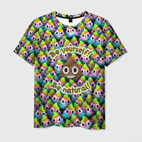 Мужская футболка 3D с принтом Be yourself в Кировске, 100% полиэфир | прямой крой, круглый вырез горловины, длина до линии бедер | be natural | emoji | poop | будь собой | паттрен | радуга | радужная | смайлик | толпа | эмоджи | эмодзи