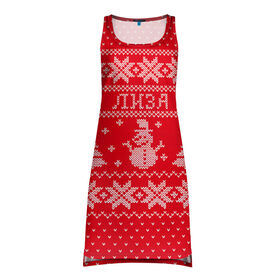 Платье-майка 3D с принтом Новогодняя Лиза в Кировске, 100% полиэстер | полуприлегающий силуэт, широкие бретели, круглый вырез горловины, удлиненный подол сзади. | дед мороз | елизавета | елка | зима | имена | кофта | лиза | новогодний | новый год | свитер | снег | снеговик | снежинки | узор