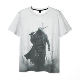 Мужская футболка 3D с принтом После боя в Кировске, 100% полиэфир | прямой крой, круглый вырез горловины, длина до линии бедер | warrior | воин | капюшон | копья | меч | плащ | поле | пояс | рыцарь | серый