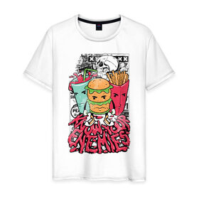 Мужская футболка хлопок с принтом Angry Food в Кировске, 100% хлопок | прямой крой, круглый вырез горловины, длина до линии бедер, слегка спущенное плечо. | бургер | газировка | граффити | еда | картошка | крест | рок | череп