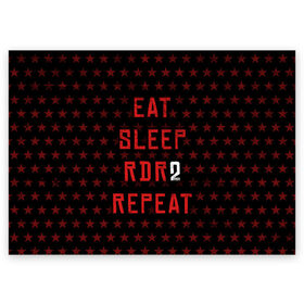 Поздравительная открытка с принтом Eat Sleep RDR2 Repeat в Кировске, 100% бумага | плотность бумаги 280 г/м2, матовая, на обратной стороне линовка и место для марки
 | dead | die | eat | flag | game | games | gta | rdr | rdr2 | red | redemption | repeat | rockstar | sleep | sun | western | вестерн | выкуп | гта | дикий | запад | игра | игры | красный | мертвый | рдр | рдр2 | рокстар | солнце