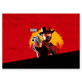 Поздравительная открытка с принтом Red Dead Redemption 2 в Кировске, 100% бумага | плотность бумаги 280 г/м2, матовая, на обратной стороне линовка и место для марки
 | Тематика изображения на принте: dead | die | flag | game | games | gta | rdr | rdr2 | red | redemption | rockstar | sun | sunset | western | вестерн | выкуп | гта | дикий | закат | запад | игра | игры | красный | мертвый | поле | рдр | рдр2 | рокстар | солнце