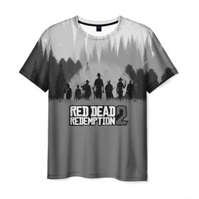 Мужская футболка 3D с принтом RED DEAD REDEMPTION 2 в Кировске, 100% полиэфир | прямой крой, круглый вырез горловины, длина до линии бедер | game | red dead | red dead redemption 2 | redemption 2 | rockstar games | бандиты | дикий запад | игры | ковбои | оружие