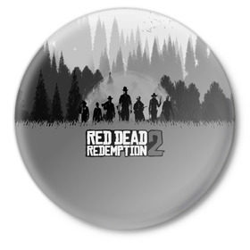 Значок с принтом RED DEAD REDEMPTION 2 в Кировске,  металл | круглая форма, металлическая застежка в виде булавки | game | red dead | red dead redemption 2 | redemption 2 | rockstar games | бандиты | дикий запад | игры | ковбои | оружие