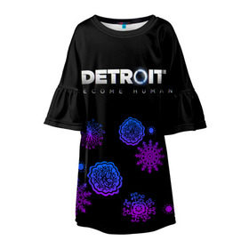 Детское платье 3D с принтом Новогодний Detroit: Become human в Кировске, 100% полиэстер | прямой силуэт, чуть расширенный к низу. Круглая горловина, на рукавах — воланы | Тематика изображения на принте: 