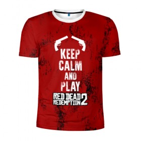 Мужская футболка 3D спортивная с принтом RDR2 в Кировске, 100% полиэстер с улучшенными характеристиками | приталенный силуэт, круглая горловина, широкие плечи, сужается к линии бедра | Тематика изображения на принте: game | gamer | keep calm | rdr2 | red dead redemption 2 | rockstar studios | игры