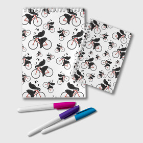 Блокнот с принтом Панды На Велосипеде в Кировске, 100% бумага | 48 листов, плотность листов — 60 г/м2, плотность картонной обложки — 250 г/м2. Листы скреплены удобной пружинной спиралью. Цвет линий — светло-серый
 | велосипед | мишки | панда | паттерн