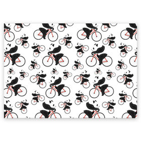 Поздравительная открытка с принтом Панды На Велосипеде в Кировске, 100% бумага | плотность бумаги 280 г/м2, матовая, на обратной стороне линовка и место для марки
 | велосипед | мишки | панда | паттерн