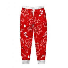 Мужские брюки 3D с принтом Новогоднее настроение RED в Кировске, 100% полиэстер | манжеты по низу, эластичный пояс регулируется шнурком, по бокам два кармана без застежек, внутренняя часть кармана из мелкой сетки | настроение | новый год | печенье | подарки