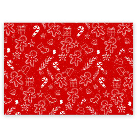 Поздравительная открытка с принтом Новогоднее настроение RED в Кировске, 100% бумага | плотность бумаги 280 г/м2, матовая, на обратной стороне линовка и место для марки
 | настроение | новый год | печенье | подарки