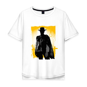 Мужская футболка хлопок Oversize с принтом Клинт Иствуд в Кировске, 100% хлопок | свободный крой, круглый ворот, “спинка” длиннее передней части | актер | вестерн | дикий запад | кино | клинт иствуд | ковбой | солнце | стрелок | человек | шляпа