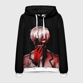 Мужская толстовка 3D с принтом Ken Kaneki в Кировске, 100% полиэстер | двухслойный капюшон со шнурком для регулировки, мягкие манжеты на рукавах и по низу толстовки, спереди карман-кенгуру с мягким внутренним слоем. | Тематика изображения на принте: anime | blood | eyepatch | ghoul | kaneki | ken | one eyed | tokyo | tokyoghoul | гуль | канеки | кен | кровь | одноглазый | токийский