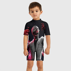 Детский купальный костюм 3D с принтом Ken Kaneki машет рукой в Кировске, Полиэстер 85%, Спандекс 15% | застежка на молнии на спине | anime | blood | eyepatch | ghoul | kaneki | ken | one eyed | tokyo | tokyoghoul | гуль | канеки | кен | кровь | одноглазый | токийский