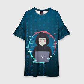Детское платье 3D с принтом Anonymous hacker в Кировске, 100% полиэстер | прямой силуэт, чуть расширенный к низу. Круглая горловина, на рукавах — воланы | anonymous | hacker | it | аноним | взлом | компьютер | ноутбук | программист | хакер