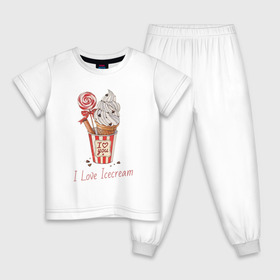 Детская пижама хлопок с принтом I Love Icecream в Кировске, 100% хлопок |  брюки и футболка прямого кроя, без карманов, на брюках мягкая резинка на поясе и по низу штанин
 | icecream | любовь | мороженое | сладость