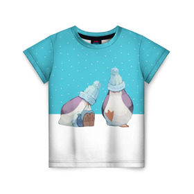 Детская футболка 3D с принтом Милые пингвинчики в Кировске, 100% гипоаллергенный полиэфир | прямой крой, круглый вырез горловины, длина до линии бедер, чуть спущенное плечо, ткань немного тянется | Тематика изображения на принте: christmas | new | pinguin | snow | snowflakes | winter | xmas | year | год | зима | новый | пингвин | рождество | снег | снежинки