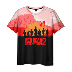 Мужская футболка 3D с принтом RED DEAD REDEMPTION 2 в Кировске, 100% полиэфир | прямой крой, круглый вырез горловины, длина до линии бедер | game | red dead | red dead redemption 2 | redemption 2 | rockstar games | бандиты | дикий запад | игры | ковбои | оружие