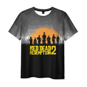 Мужская футболка 3D с принтом RED DEAD REDEMPTION 2 в Кировске, 100% полиэфир | прямой крой, круглый вырез горловины, длина до линии бедер | dead | game | red dead redemption 2 | redemption 2 | rockstar games | бандиты | дикий запад | игры | ковбои | оружие