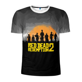 Мужская футболка 3D спортивная с принтом RED DEAD REDEMPTION 2 в Кировске, 100% полиэстер с улучшенными характеристиками | приталенный силуэт, круглая горловина, широкие плечи, сужается к линии бедра | dead | game | red dead redemption 2 | redemption 2 | rockstar games | бандиты | дикий запад | игры | ковбои | оружие