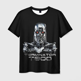 Мужская футболка 3D с принтом Терминатор Т800, в Кировске, 100% полиэфир | прямой крой, круглый вырез горловины, длина до линии бедер | cinema | robot | skull | t800 | terminator | кино | робот | т800 | терминатор | череп