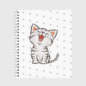 Тетрадь с принтом Милейший Котик в Кировске, 100% бумага | 48 листов, плотность листов — 60 г/м2, плотность картонной обложки — 250 г/м2. Листы скреплены сбоку удобной пружинной спиралью. Уголки страниц и обложки скругленные. Цвет линий — светло-серый
 | Тематика изображения на принте: cat | cats | cute | kitten | kitty | pussy | smile | звезды | кот | котенок | котик | котики | коты | котята | кошечка | кошечки | кошка | кошки | милая | милота | милый | полосатый | смеется | улыбается | улыбака | улыбка