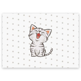 Поздравительная открытка с принтом Милейший Котик в Кировске, 100% бумага | плотность бумаги 280 г/м2, матовая, на обратной стороне линовка и место для марки
 | cat | cats | cute | kitten | kitty | pussy | smile | звезды | кот | котенок | котик | котики | коты | котята | кошечка | кошечки | кошка | кошки | милая | милота | милый | полосатый | смеется | улыбается | улыбака | улыбка