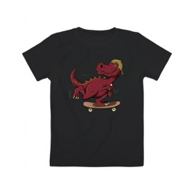 Детская футболка хлопок с принтом Динозавр в Кировске, 100% хлопок | круглый вырез горловины, полуприлегающий силуэт, длина до линии бедер | динозавр | рекс | скейт